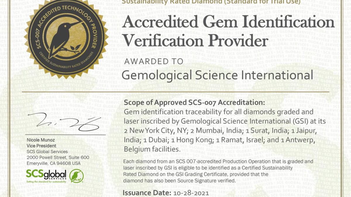 Gemological Science International Achieves Global Accreditation as Verifier of Sustainability Rated Diamonds